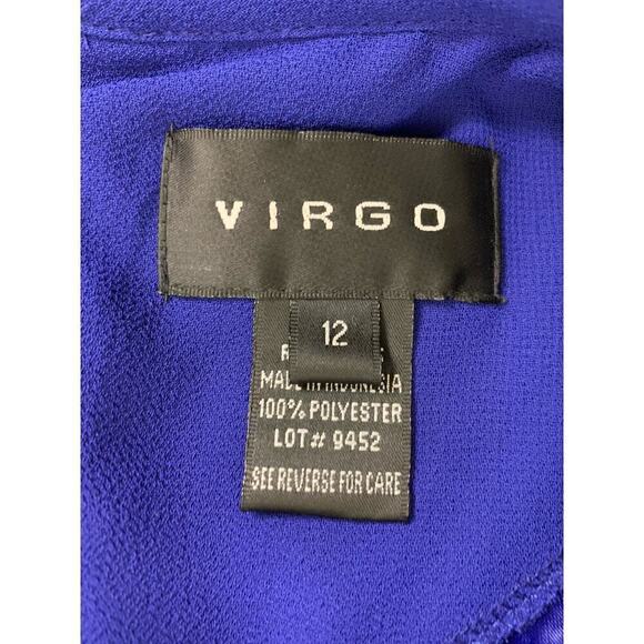 Virgo Blue Sheath Dress w Sheer Overlay, Floral  Embroidery & Sequins - Size 12 - Picture 7 of 10